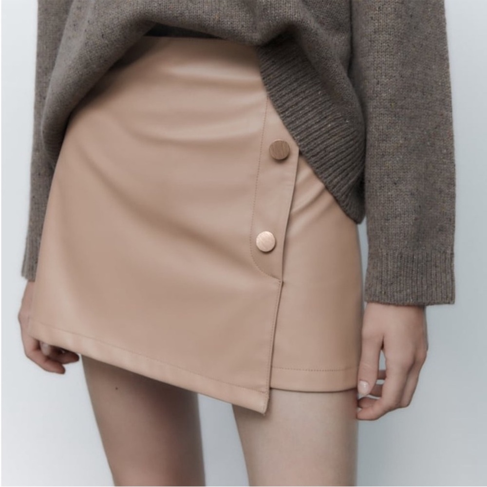 Zara Beige Faux Leather Skort - Picture 4 of 8